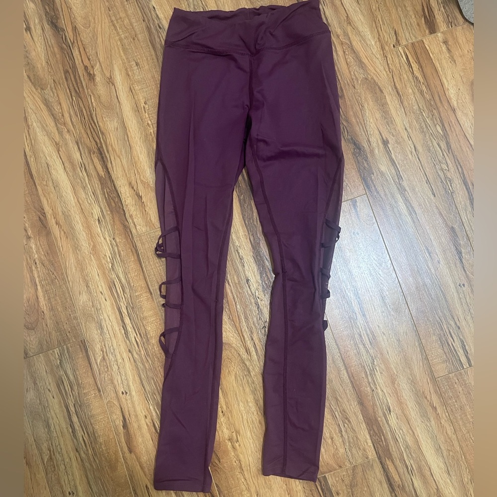 Garage Burgundy Purple Laced Up Mesh Legging